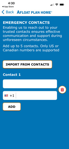 Afloat Plan Home - Upload Contact page